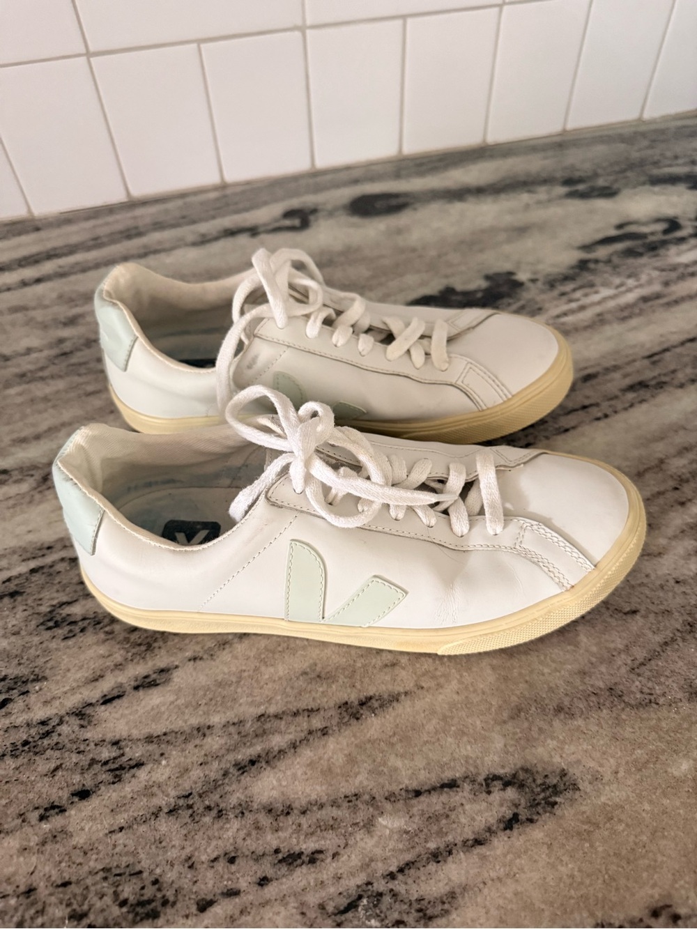 Veja Esplar White Leather Sneakers Menthol Mint Size US 7 EUR 38